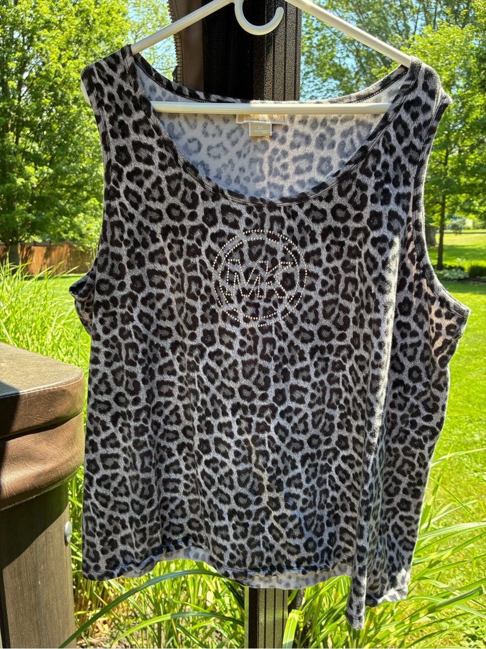 Michael Kors Gray Leopard Print Tank Top with Rhinestone Logo